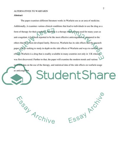 Warfarin Use as an Area of Medicine