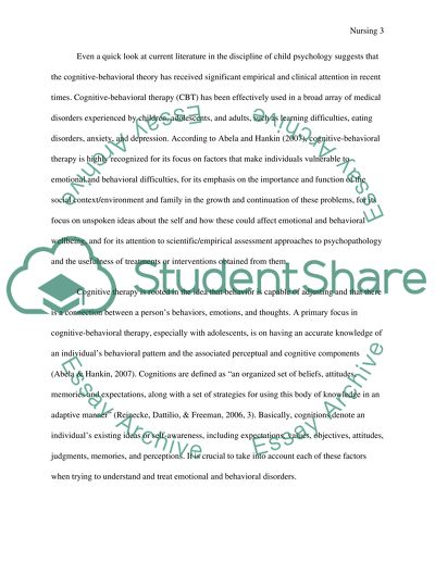 Cognitive Behavioral Therapy and Interpersonal Psychotherapy in Nursing