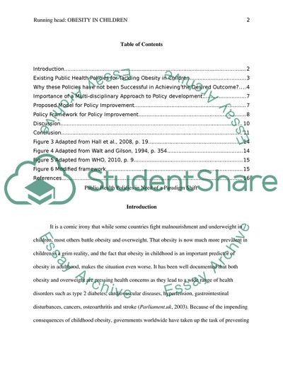 Escalating Rates of Childhood Obesity Public Health Policies in Need of a Paradigm Shift