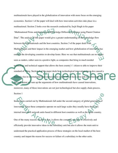 The Role of Multinationals in the Globalisation of Innovation