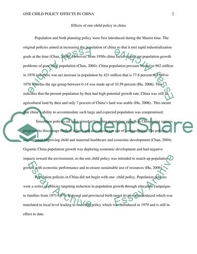 One Child Policy Effects in China