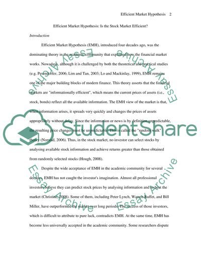 Efficient Market Hypothesis: Is the Stock Market Efficient