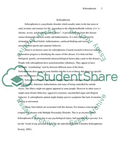Mental disorder - Schizophrenia