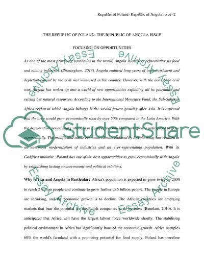 Republic of Poland- Republic of Angola issue, focusing on opportunities