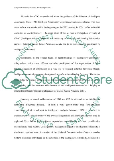 Intelligence Community Credibility