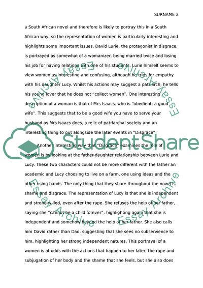 The representation of women in Disgrace by J.M. Coetzee