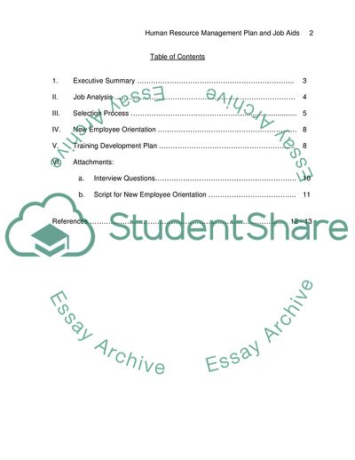 Human Resources Management Plan and Job Aids