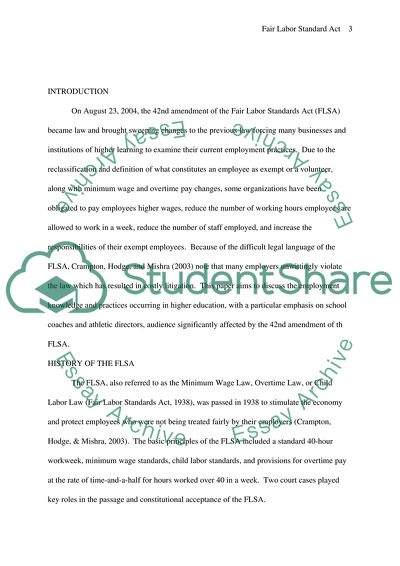 Fair Labor Standard Act Analysis
