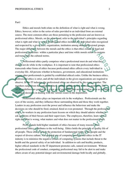 Professional Ethics and Morals