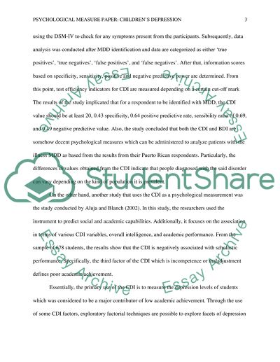 Psychological Measure: Childrens Depression Inventory