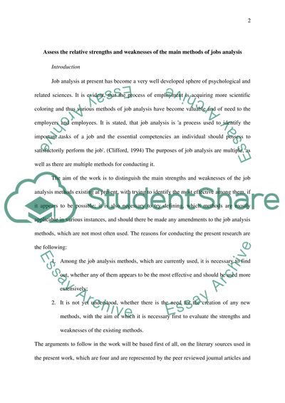 Strengths and Weaknesses of the Main Methods of Jobs Analysis