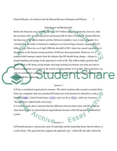 General Electric: An Analysis into the Human Resource Strategies and Policies