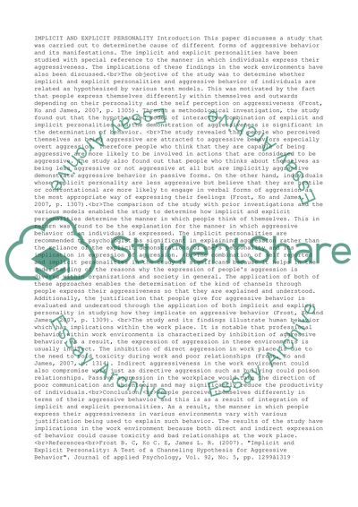 Implicit and explicit personality