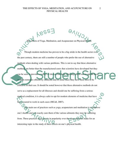 The Effects of Yoga, Meditation, and Acupuncture on Physical Health