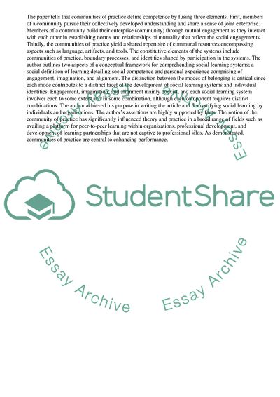 Communities of Practice and Social Learning Systems