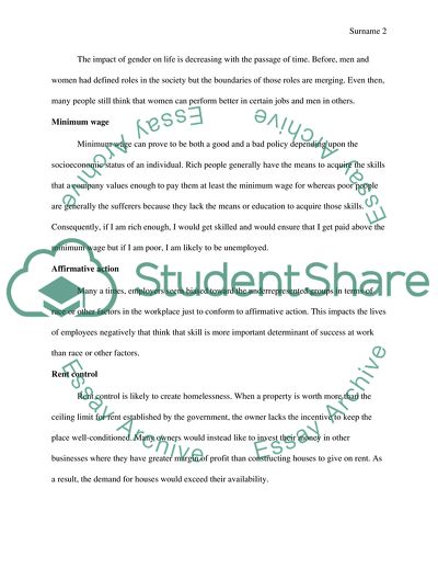 Education Poverty and Welfare Social Security Race, Gender, and Affirmative Action Farm Policy Minimum Wage Rent Control