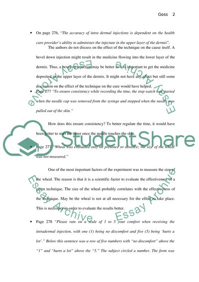 Intradermal Injections Traditional Bevel Up Versus Bevel Down Article Critique