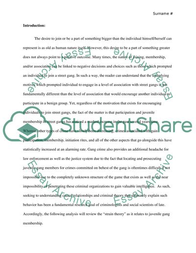 Strain Theory and Juvenile Gang Participation
