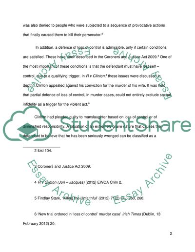 Defence of Loss of Control