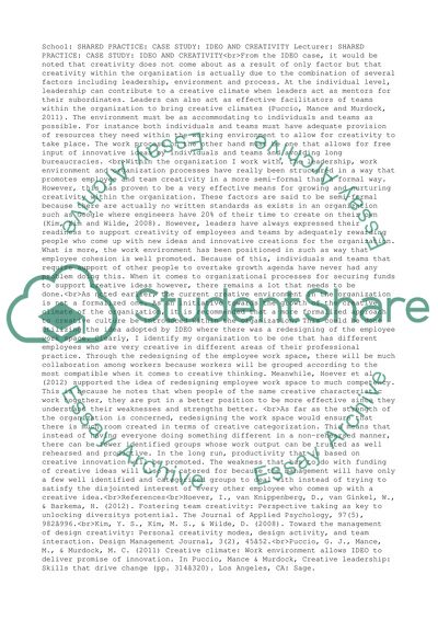 Shared Practice: Case Study: IDEO and Creativity