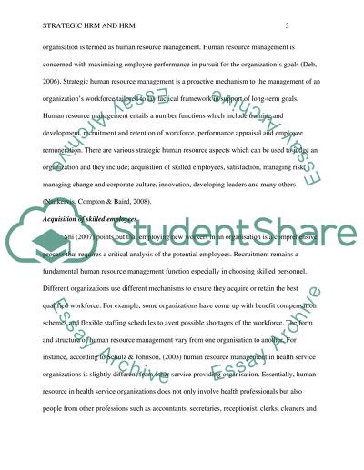 Strategic Human Resource Management and Human Resource Management