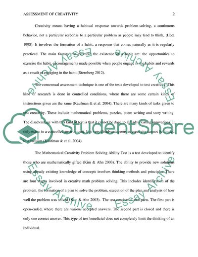 Assessment of Creativity