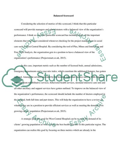 Balanced Score Card at West Central Hospital