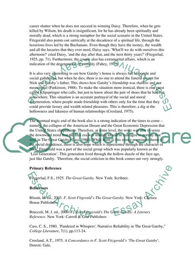 Fitzgerald as a Social Critic in the Great Gatsby