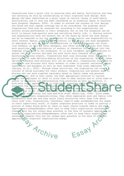 Corporate Responsibilities to Ensure Work and Family Facilitation