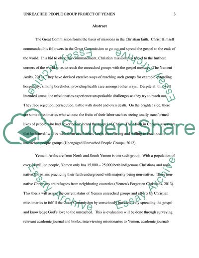 UNREACHED PEOPLE GROUP PROJECT OF YEMEN