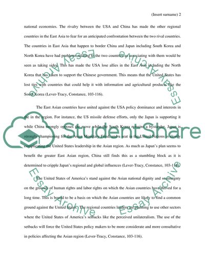 Challenges faced by the USA in China and the East Asian Region