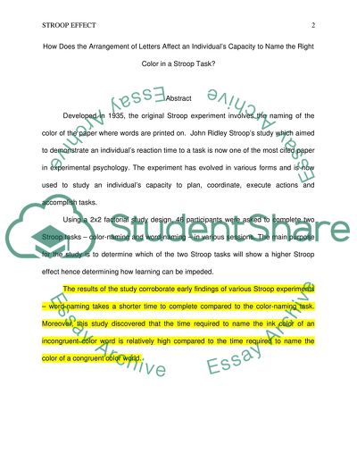 Specificity of a Stroop Task