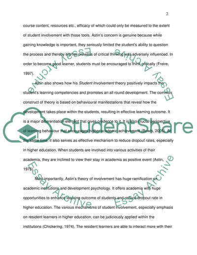 Analysis of Student Involvement: A Developmental Theory for Higher Education Article by Astin