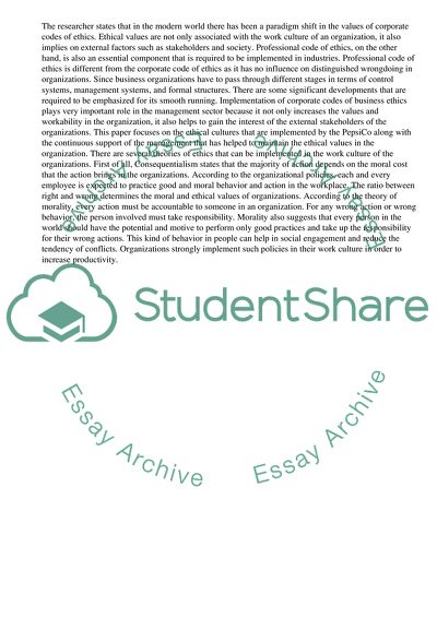 Management Ethics inPepsiCo