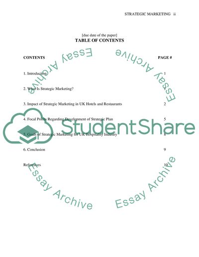 Strategic marketing and its operations in UK hotels and restaurants
