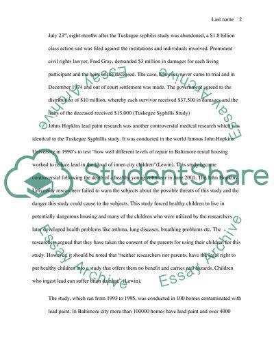 Tuskegee Syphilis Study and Johns Hopkins Lead Paint