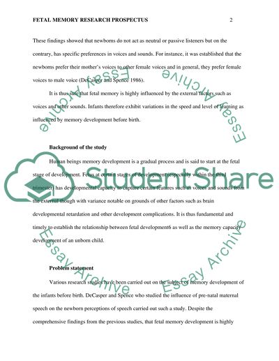 Fetal Memory Research Prospectus