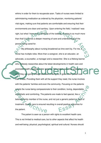 Personal Philosophy of Nursing