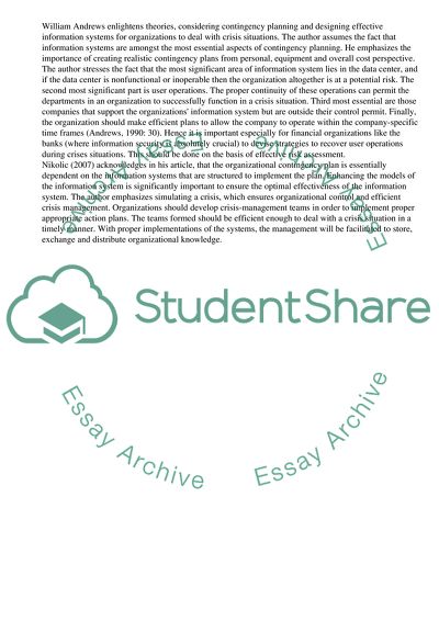 Contingency Planning Problems and Real Life Application