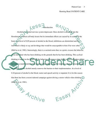 Care Given to a Patient with Alcohol Addiction