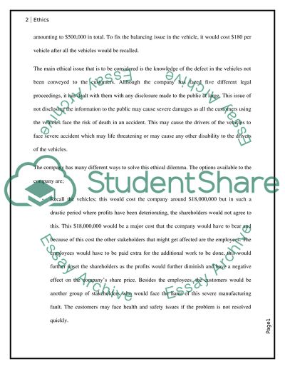 Ethics Letter: Recalling the Defected Vehicles