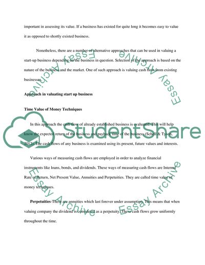 Valuing a start up business