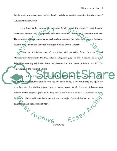 The Reasons Surrounding the Global Financial Crises