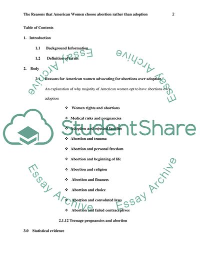 The Reasons that American Women Choose Abortion rather than Adoption
