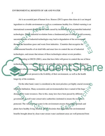 Valuing environmental benefits of air and water