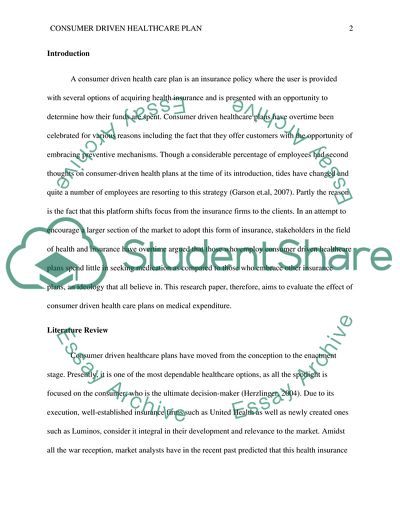 Research Paper on Consumer-driven Healthcare Plan