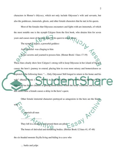 The Placement of Female Characters in Homers The Odyssey