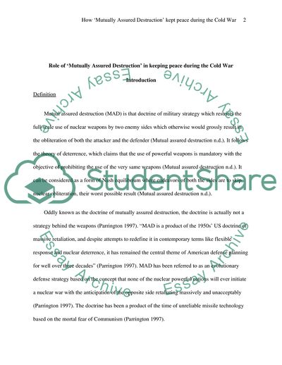 Role of Mutually Assured Destruction in Keeping Peace during the War