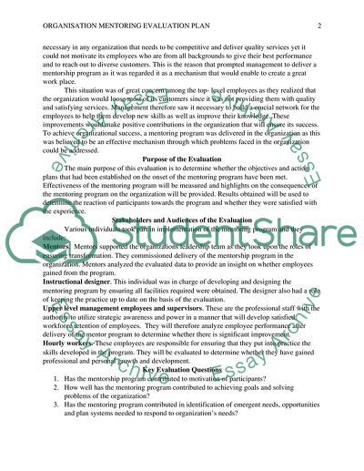Organizational Mentoring Evaluation Plan