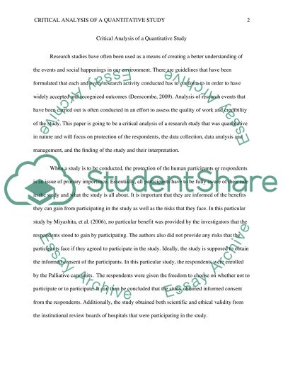 Critical Analysis of a Quantative Study